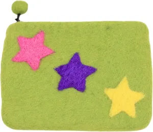 BAIMORE Women's Y2k Cute Stars Patch Zipper Wool Felt Pouch Plush Coin Purse