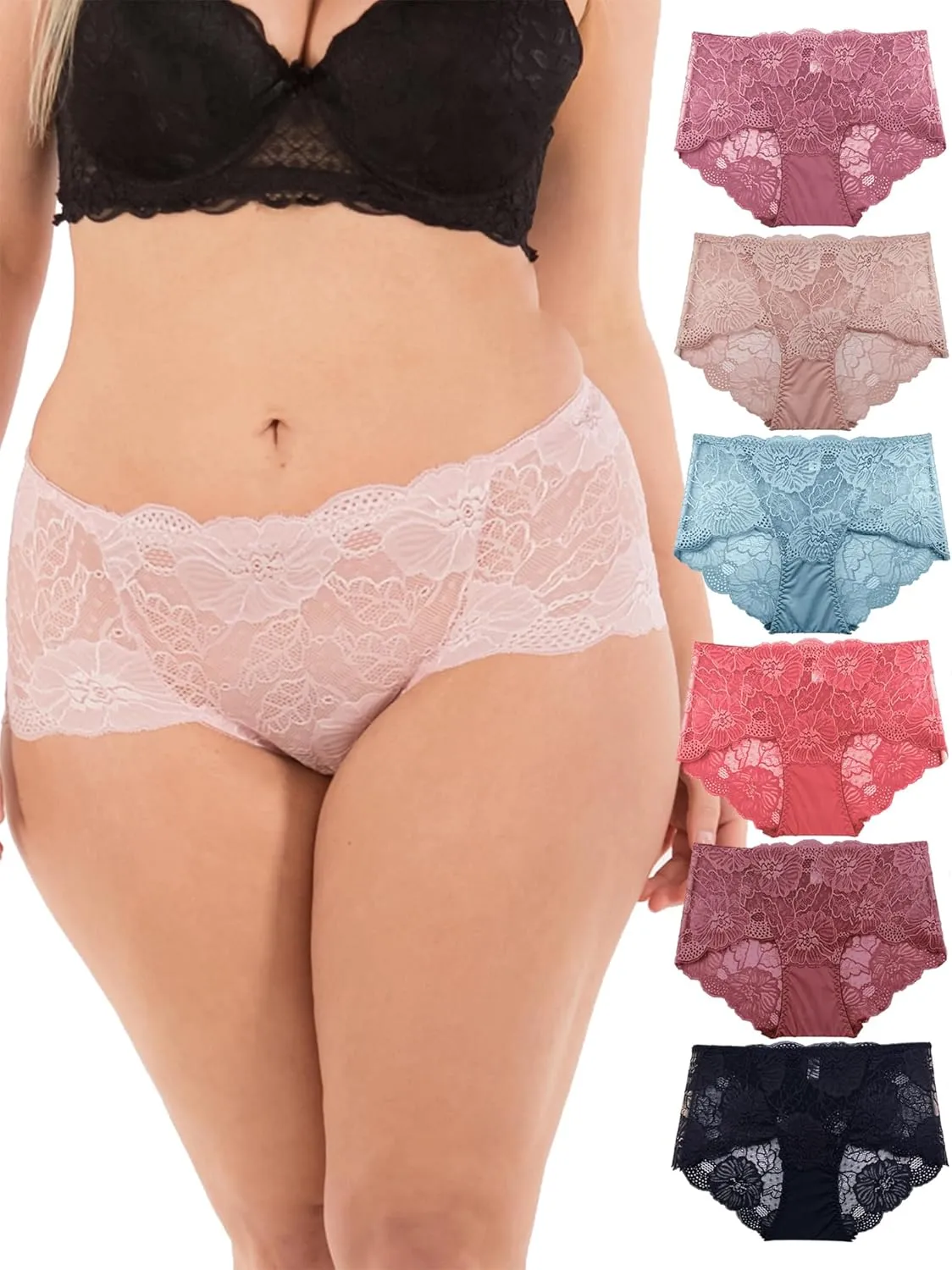 Barbra Lingerie Lace Panties for Women Retro Lace Boyshort Underwear Small to Plus Size Multi Pack