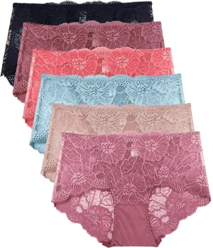 Barbra Lingerie Lace Panties for Women Retro Lace Boyshort Underwear Small to Plus Size Multi Pack