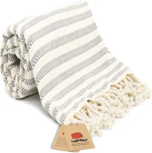 Bazaar Anatolia Turkish Beach Towel 100% Cotton Large Bath Towels Oversized Quick Dry Boho Farmhouse Decor Sheets Bathroom Towels Sand Free Camping Blanket Gray 71x39 inches - Arpa Grey