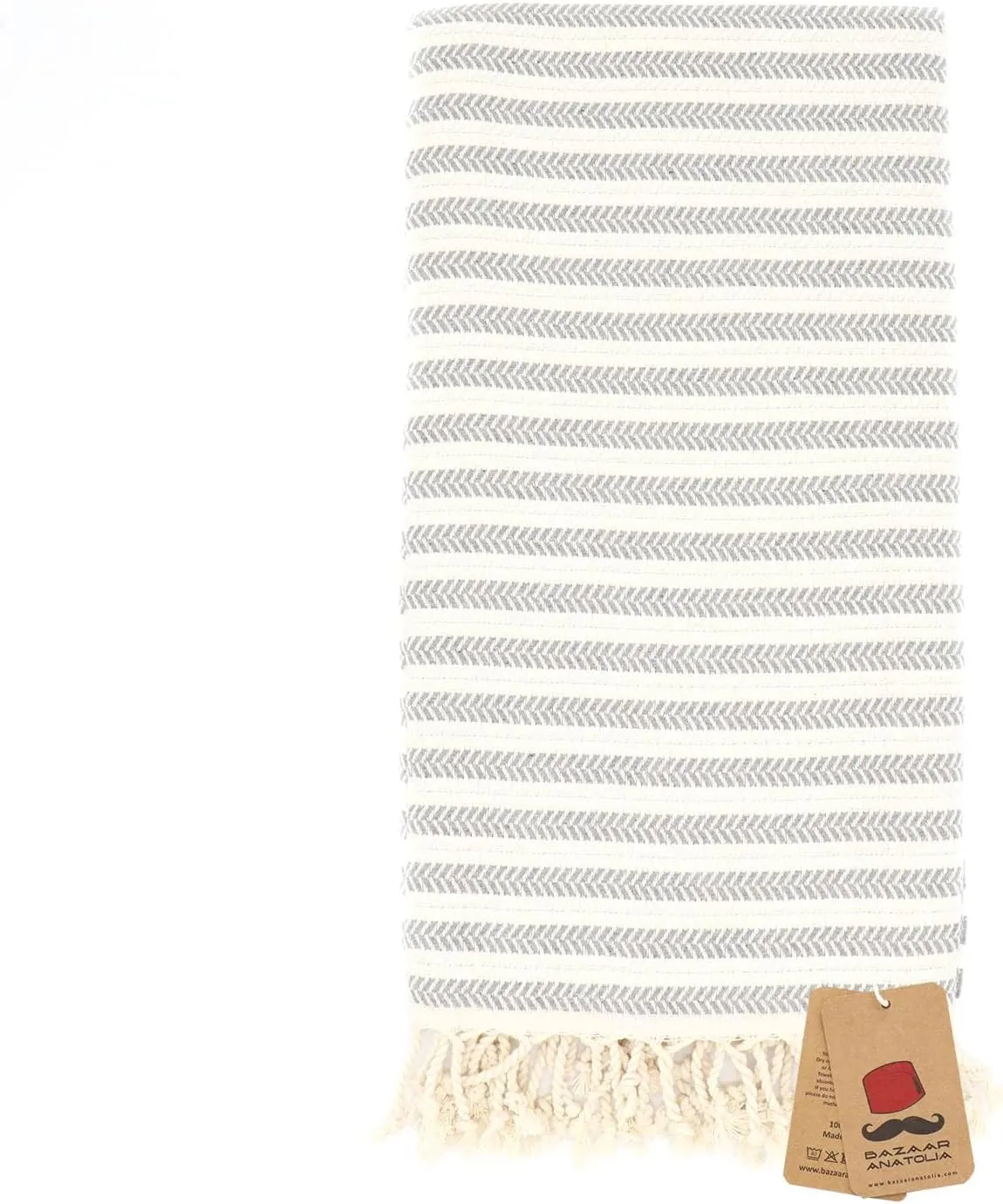 Bazaar Anatolia Turkish Beach Towel 100% Cotton Large Bath Towels Oversized Quick Dry Boho Farmhouse Decor Sheets Bathroom Towels Sand Free Camping Blanket Gray 71x39 inches - Arpa Grey