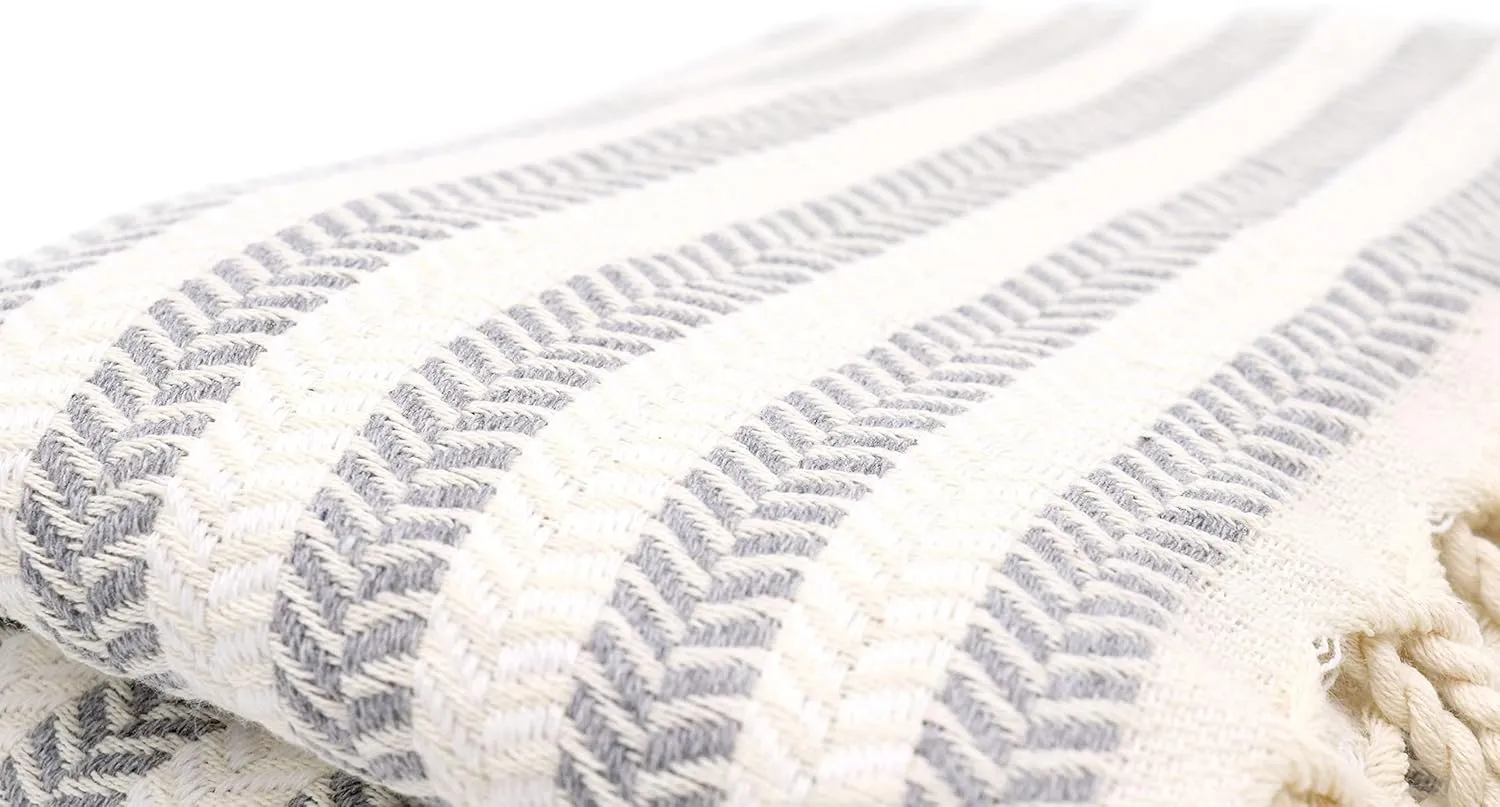 Bazaar Anatolia Turkish Beach Towel 100% Cotton Large Bath Towels Oversized Quick Dry Boho Farmhouse Decor Sheets Bathroom Towels Sand Free Camping Blanket Gray 71x39 inches - Arpa Grey