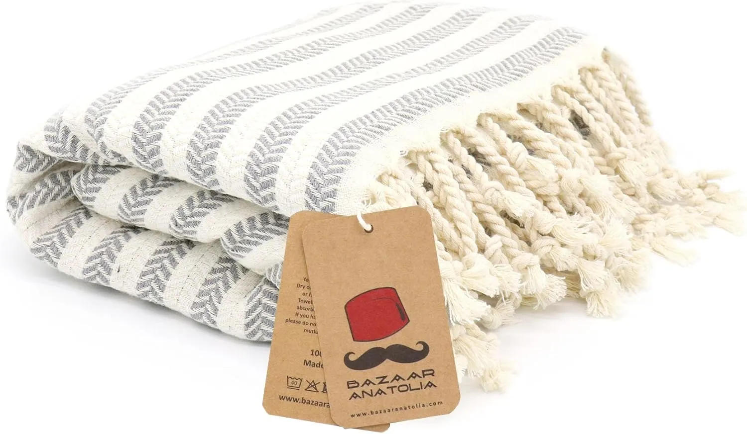 Bazaar Anatolia Turkish Beach Towel 100% Cotton Large Bath Towels Oversized Quick Dry Boho Farmhouse Decor Sheets Bathroom Towels Sand Free Camping Blanket Gray 71x39 inches - Arpa Grey