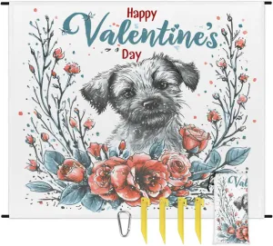 Beach Blanket, Happy Valentine's Day Sandproof Beach Mat, Waterproof Quick Drying Sand Free Mat with 4 x Ground Spikes for Outdoor Travel Camping Hiking, Red Rose Dog 68 x 59 in