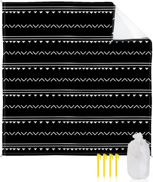 Beach Blanket Sandproof, Boho Style Black Stripe Triangle Pattern Waterproof Beach Mat Lightweight Quick Drying Picnic Blanket Beach Essentials for Travel Camping Hiking 83x79in