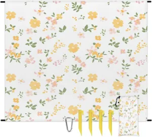 Beach Blanket, Yellow Flowers Daisy Sandproof Beach Mat, Waterproof Quick Drying Sand Free Mat with 4 x Ground Spikes for Outdoor Travel Camping Hiking, Florals Daisies Spring 68 x 59 in