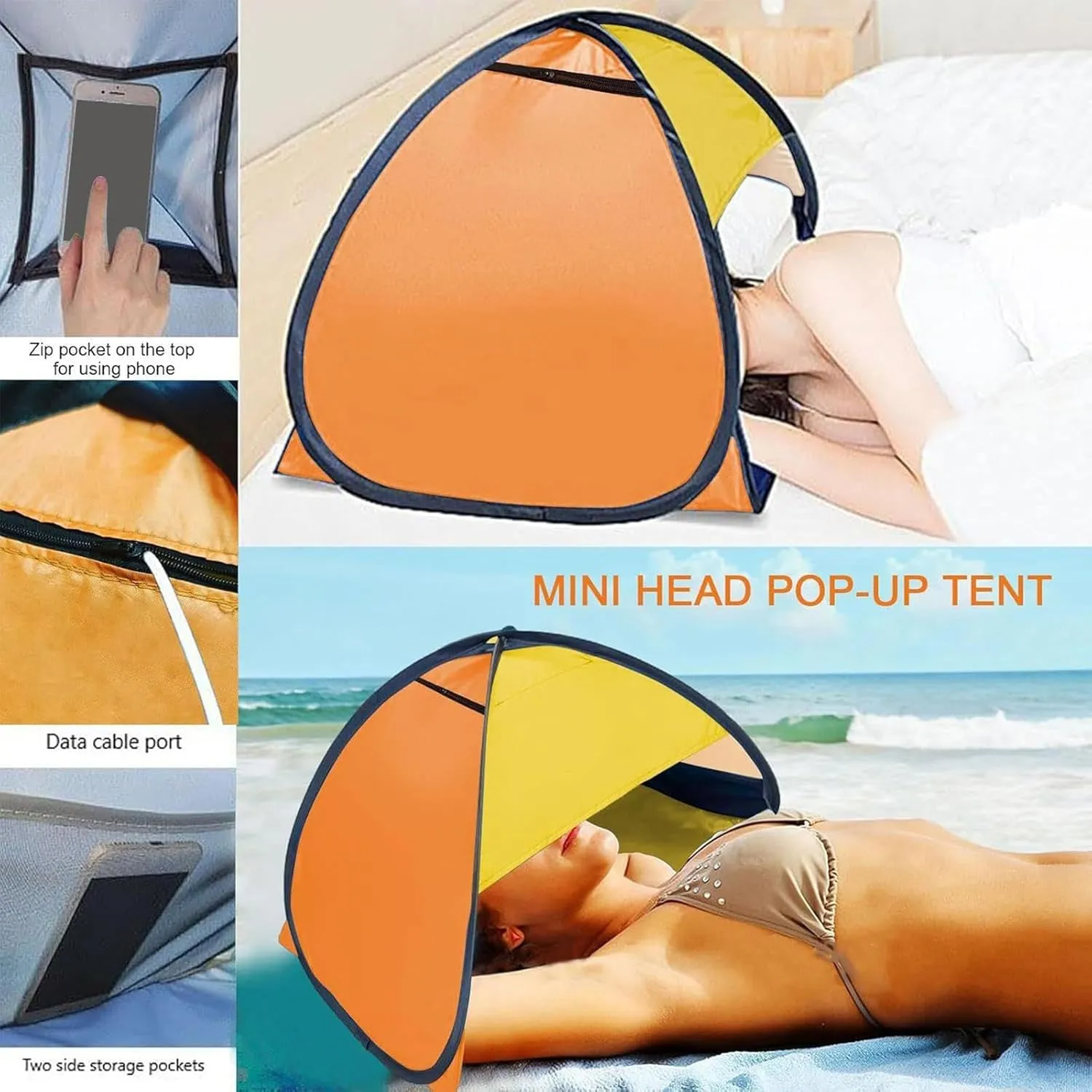 Beach Instant Sun Shelters for Head,UV Blocking Beach Head Canopy - Easy Setup Automatic Sun Shelters for Outdoor Hiking Picnic Sunbathing Fishing