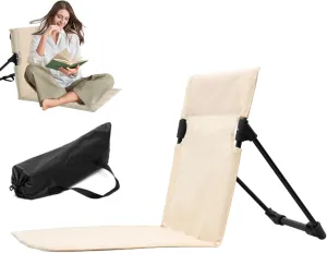 Beach Mat Recliner Lightweight Beach Mat with Backrest One-Step Assembly Foldable Beach Mat Chair with Carry Bag for Holidays Garden Camping Park Beige, Beach Mat Recliner