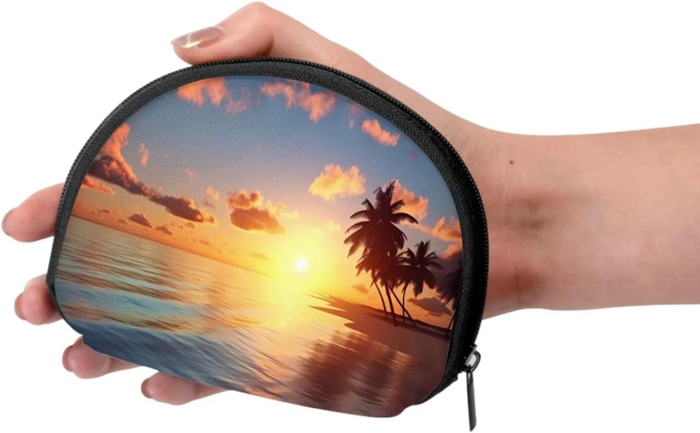 Beach Sunrise Print Shell Storage Bag Purse For Small Items, Easy To Carry And Store