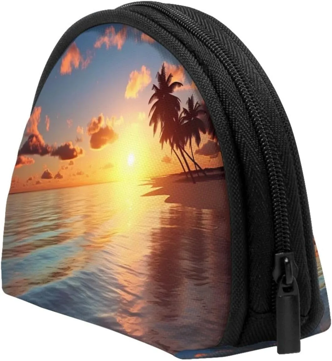 Beach Sunrise Print Shell Storage Bag Purse For Small Items, Easy To Carry And Store