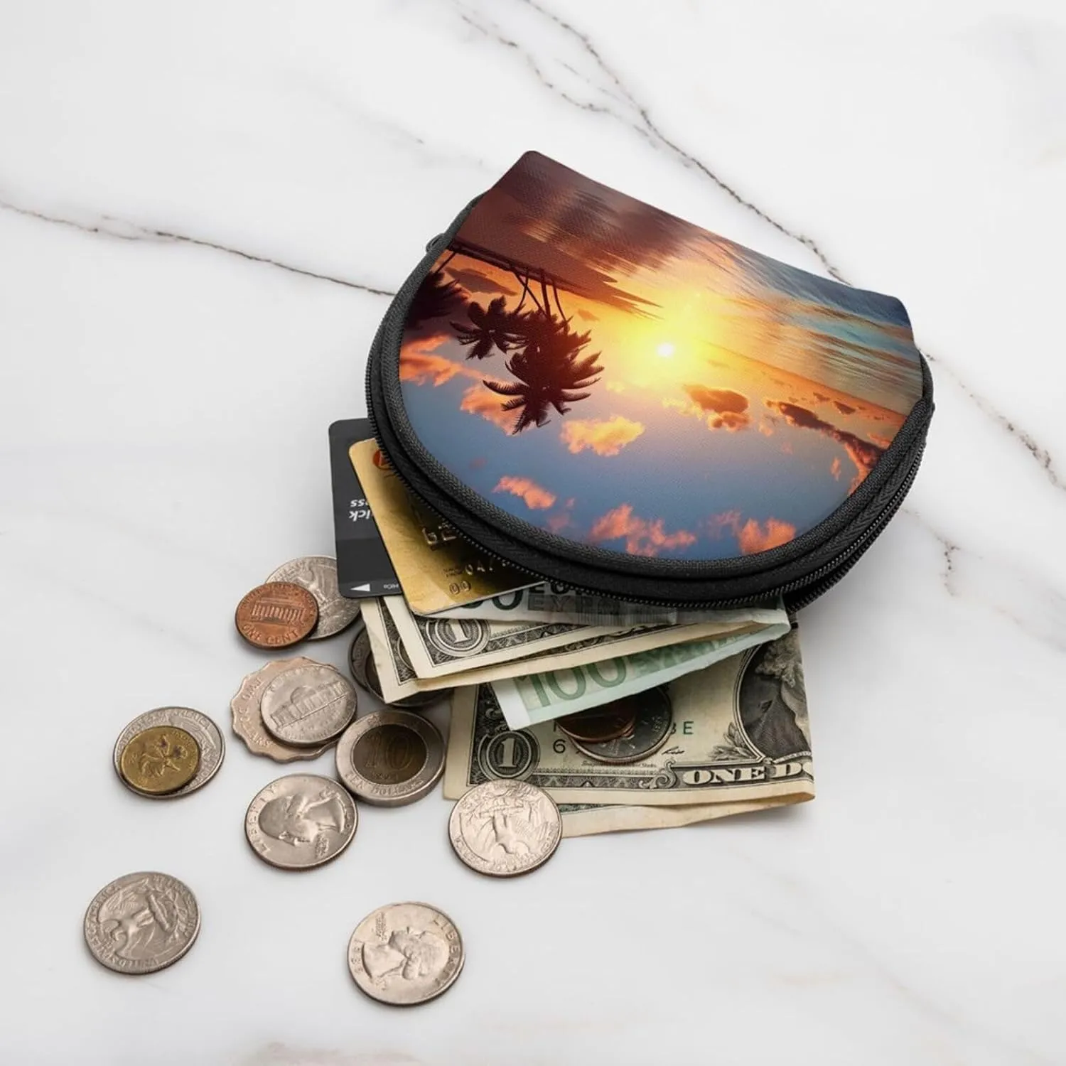 Beach Sunrise Print Shell Storage Bag Purse For Small Items, Easy To Carry And Store