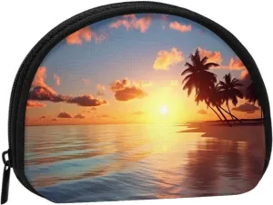 Beach Sunrise Print Shell Storage Bag Purse For Small Items, Easy To Carry And Store