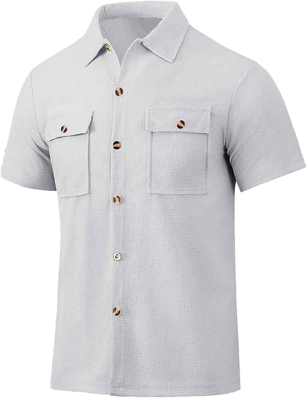 Beach Vacation Mens Beach Shirts and Summer Casual Short Sleeved Lapel Cotton Pocket Shirt Men's Button Down Casual