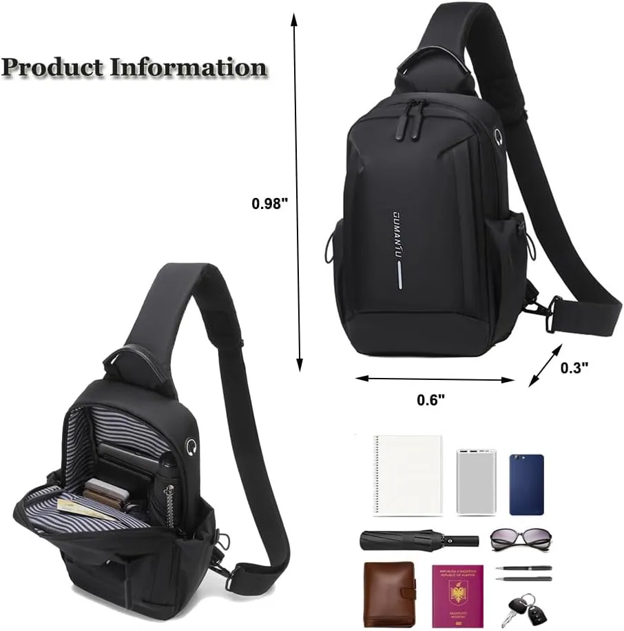 Bealin Waterproof Sling Bag Crossbody Backpack for Men Women Chest Sling Bag with Earphone Hole for Hiking Walking Grey