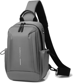Bealin Waterproof Sling Bag Crossbody Backpack for Men Women Chest Sling Bag with Earphone Hole for Hiking Walking Grey