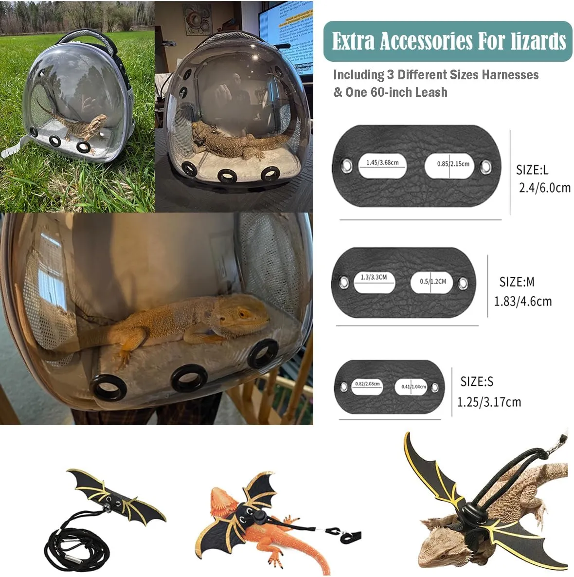 Bearded Dragon Lizard Backpack Carrier with Harness and Leash Set, Small Animal Carrier Backpack, Space Capsule Bubble Window, Small Pet Carrier Backpack, Airline Approved(Green)