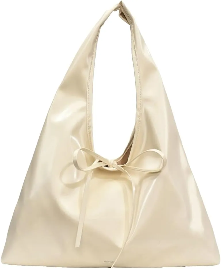 Beautiful Bow Tie Underarm Bag PU Leather Large Capacity Work Bag for Women Outdoor Travel Handbag Trendy 2025