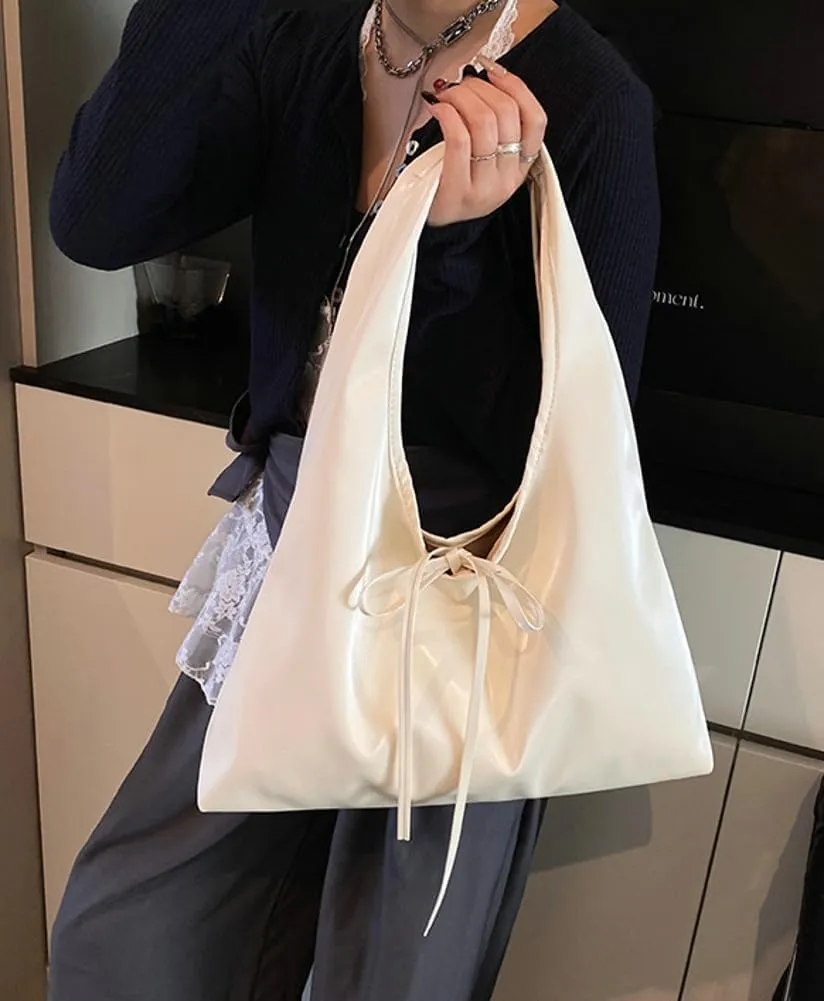 Beautiful Bow Tie Underarm Bag PU Leather Large Capacity Work Bag for Women Outdoor Travel Handbag Trendy 2025