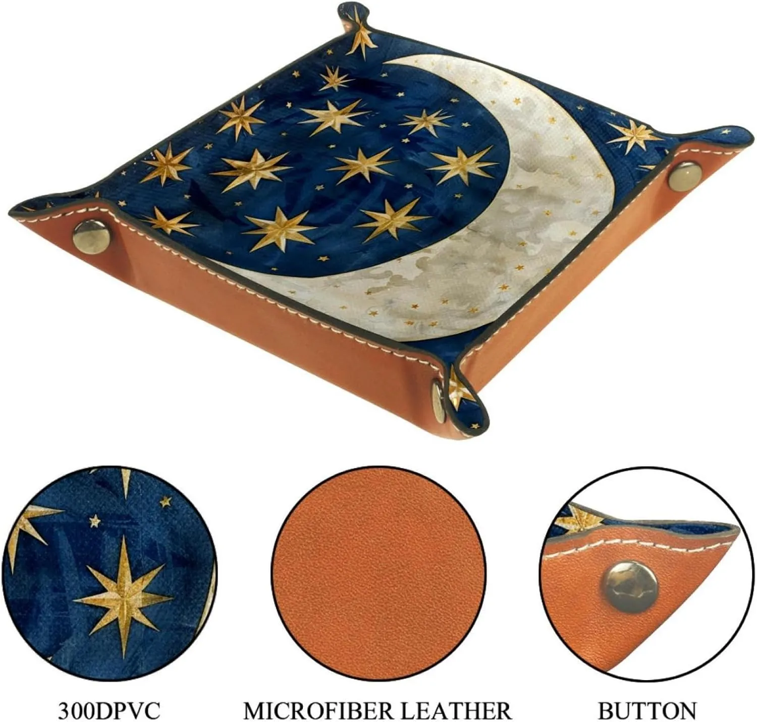 Beautiful Star and Moon Stacking Jewelry Organizer Trays, Small Desk Drawer Organizer Tray for Women and Girls, Earring, Bracelet, and Ring Storage Tray, Key Tray, 20.5x20.5cm, snh-001