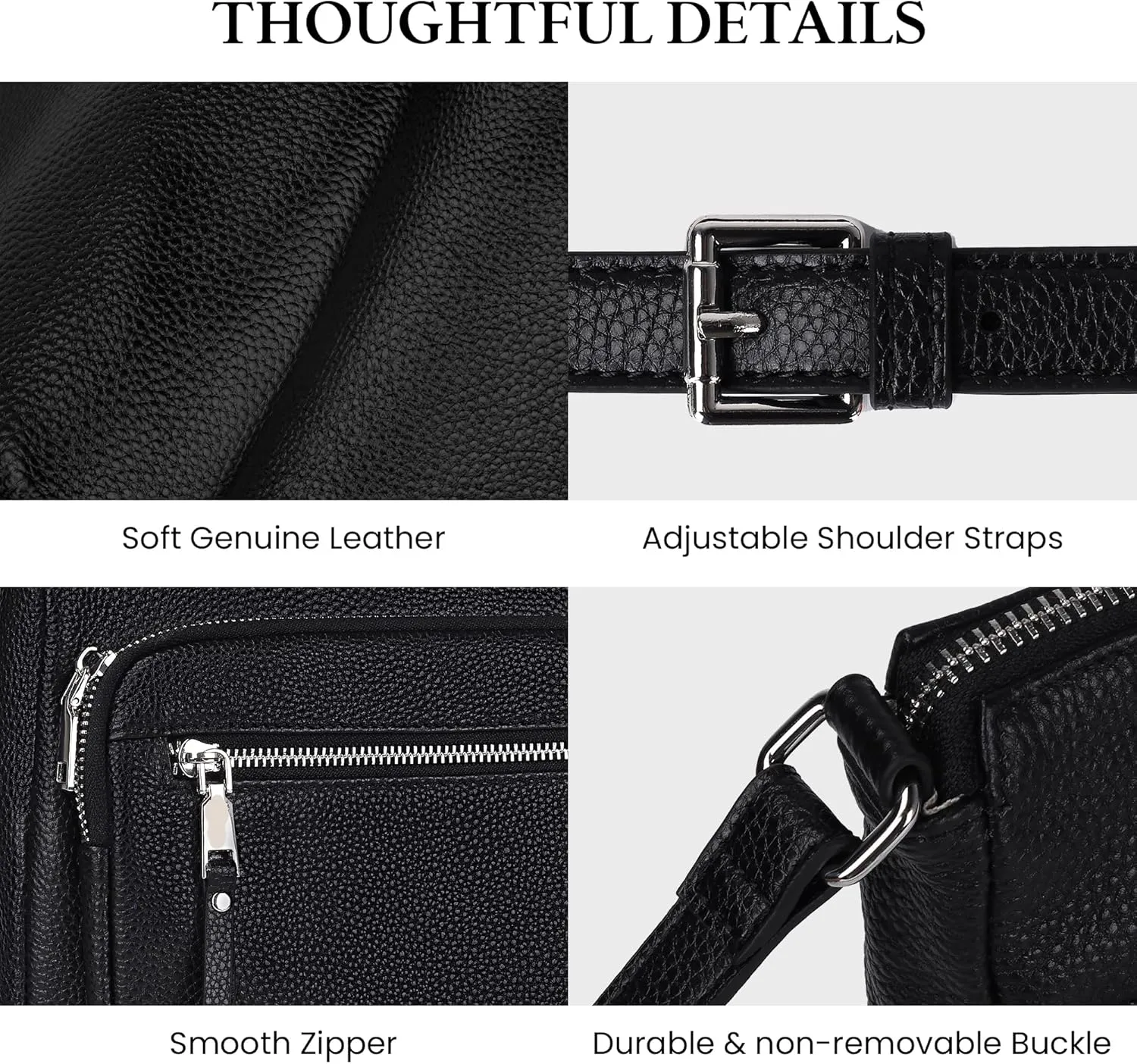 befen Genuine Leather Crossbody Bags for Women Medium Size RFID Blocking Leather Purse for Women with Multi Zip Pockets