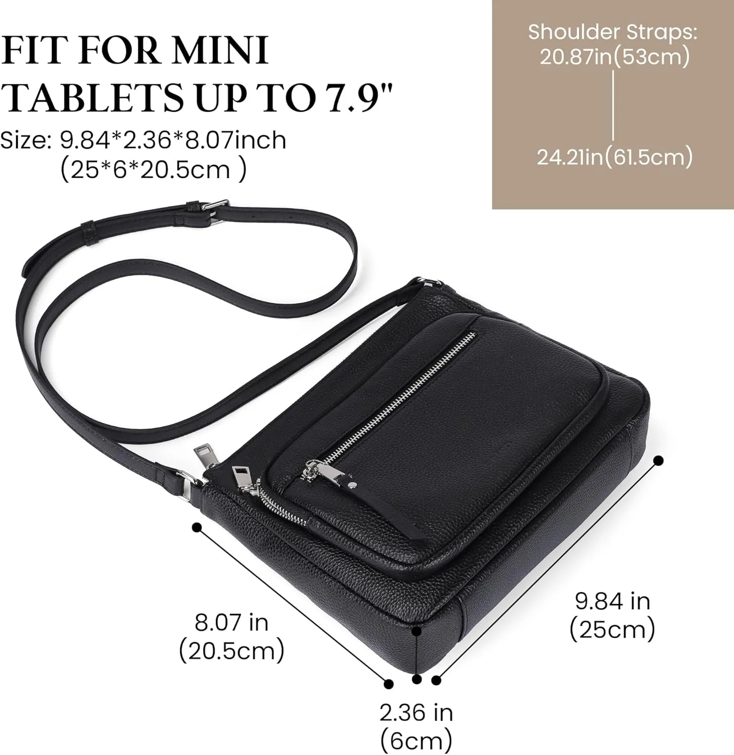 befen Genuine Leather Crossbody Bags for Women Medium Size RFID Blocking Leather Purse for Women with Multi Zip Pockets