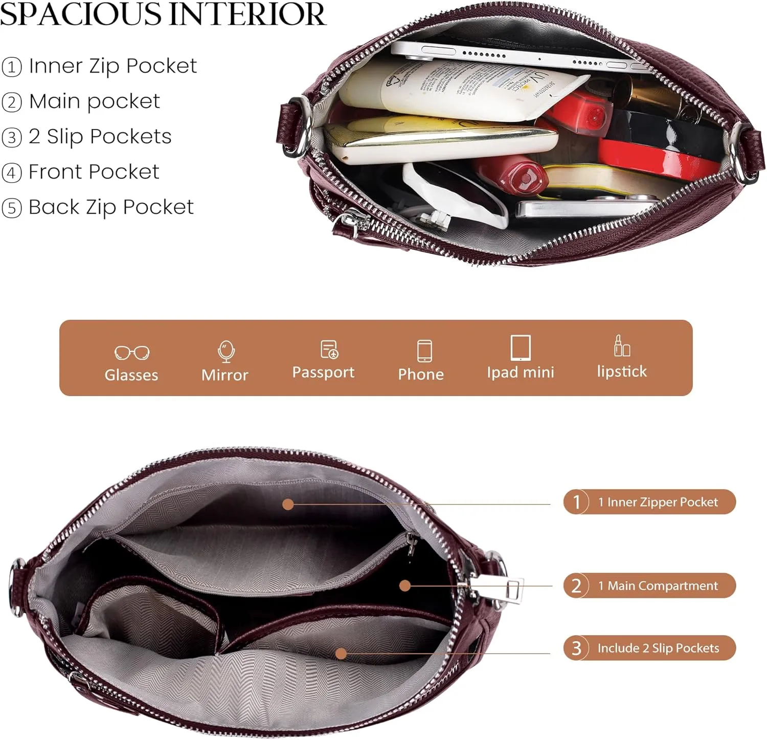 befen Genuine Leather Crossbody Bags for Women Travel Hobo Bags for Women with Adjustable Shoulder Guitar Strap