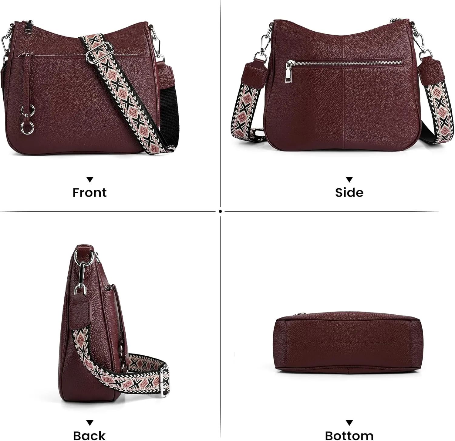 befen Genuine Leather Crossbody Bags for Women Travel Hobo Bags for Women with Adjustable Shoulder Guitar Strap