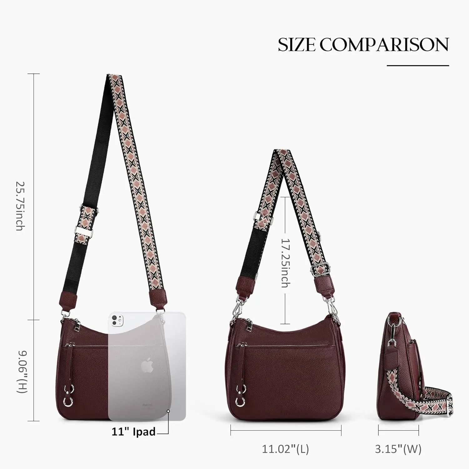 befen Genuine Leather Crossbody Bags for Women Travel Hobo Bags for Women with Adjustable Shoulder Guitar Strap