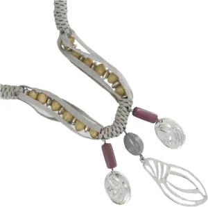 Ben Amun Gray Mauve Woven Cord Ceramic Beaded Pendant Necklace 38" Fashion Necklaces Trendy Accessories Stylish Additions