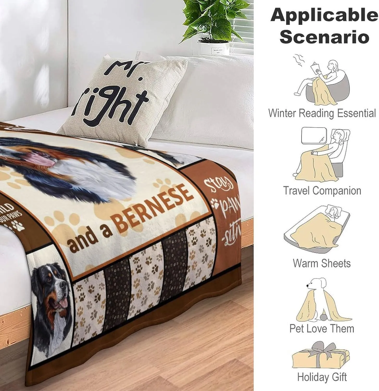 Bernese Mountain Dog Print Blanket Best Dog Pet Animal Throw Blankets for Couch Sofa Stuff Decor Gifts Lightweight Soft Cozy Fleece Plush Warm Flannel Bedding for Lover Man Woman Teen Adults 40"x50"