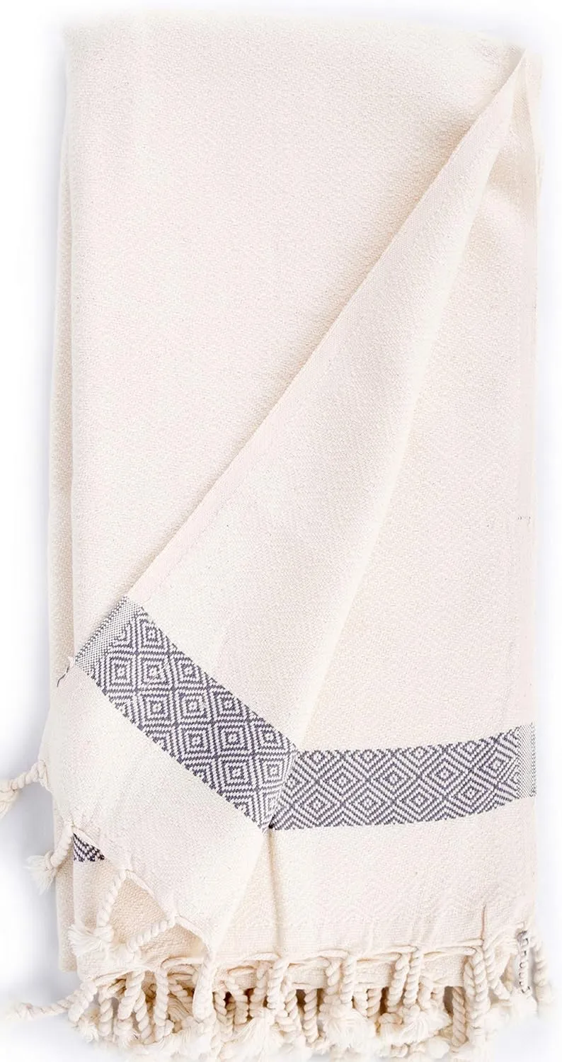 Bersuse 100% Cotton Laodicea Turkish Towel Bath Towel Beach Towel Pool Towel - Beach Essentials for Your Beach Bag - 37x70 Inches, Natural White