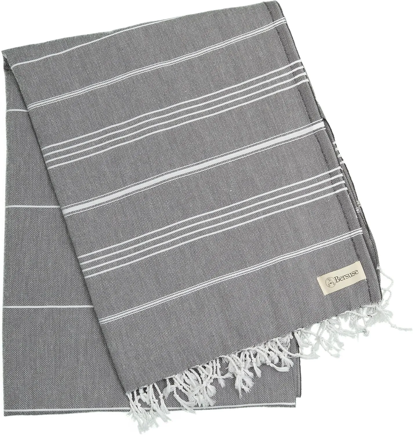 Bersuse Towels Anatolia XL Beach Blanket Throw Blanket Turkish Towel 100% Cotton Extra-Large Quick-Dry Lightweight Premium Peshtemal Towel - 61x82 Inches, Anthracite