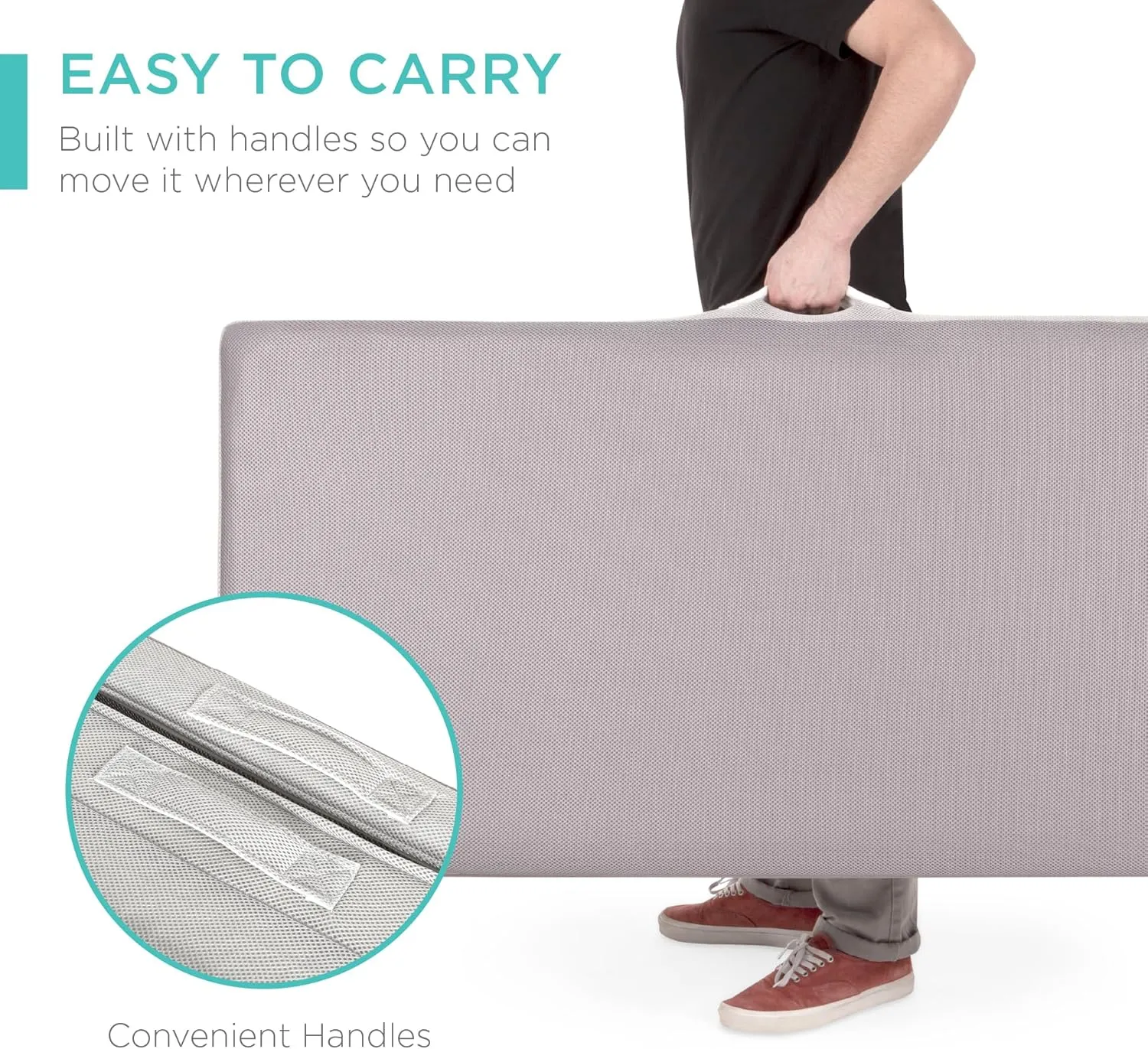 Best Choice Products 4in Portable Full-Size Mattress, Tri-Fold Mattress for Camping, Guest, Toddler, Foam Plush w/Carry Case - Grey