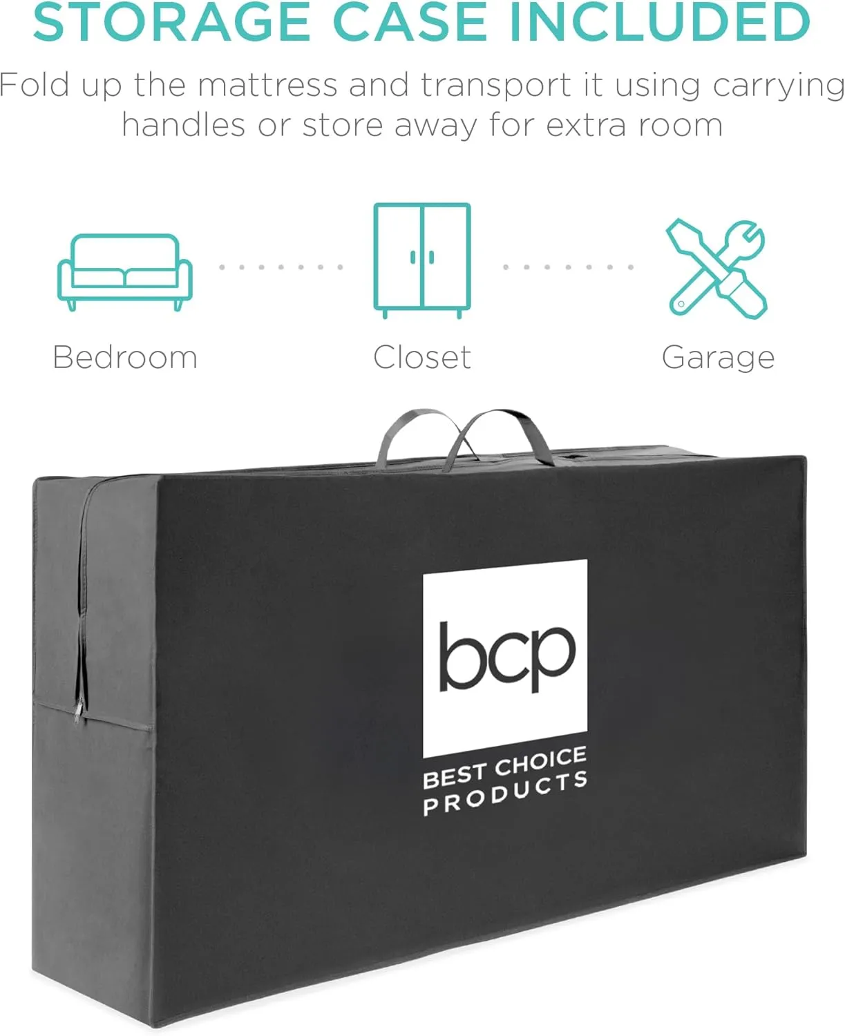 Best Choice Products 4in Portable Full-Size Mattress, Tri-Fold Mattress for Camping, Guest, Toddler, Foam Plush w/Carry Case - Grey