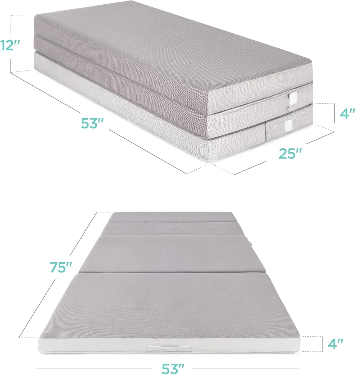 Best Choice Products 4in Portable Full-Size Mattress, Tri-Fold Mattress for Camping, Guest, Toddler, Foam Plush w/Carry Case - Grey