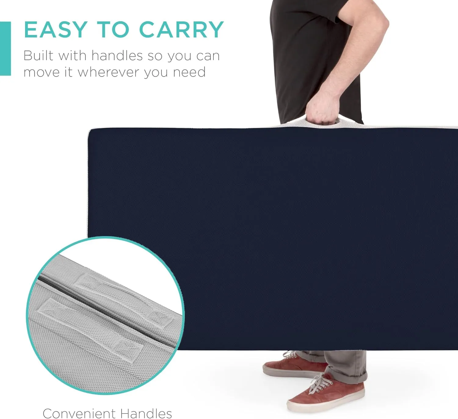 Best Choice Products 4in Portable Full-Size Mattress, Tri-Fold Mattress for Camping, Guest, Toddler, Foam Plush w/Carry Case - Midnight Blue