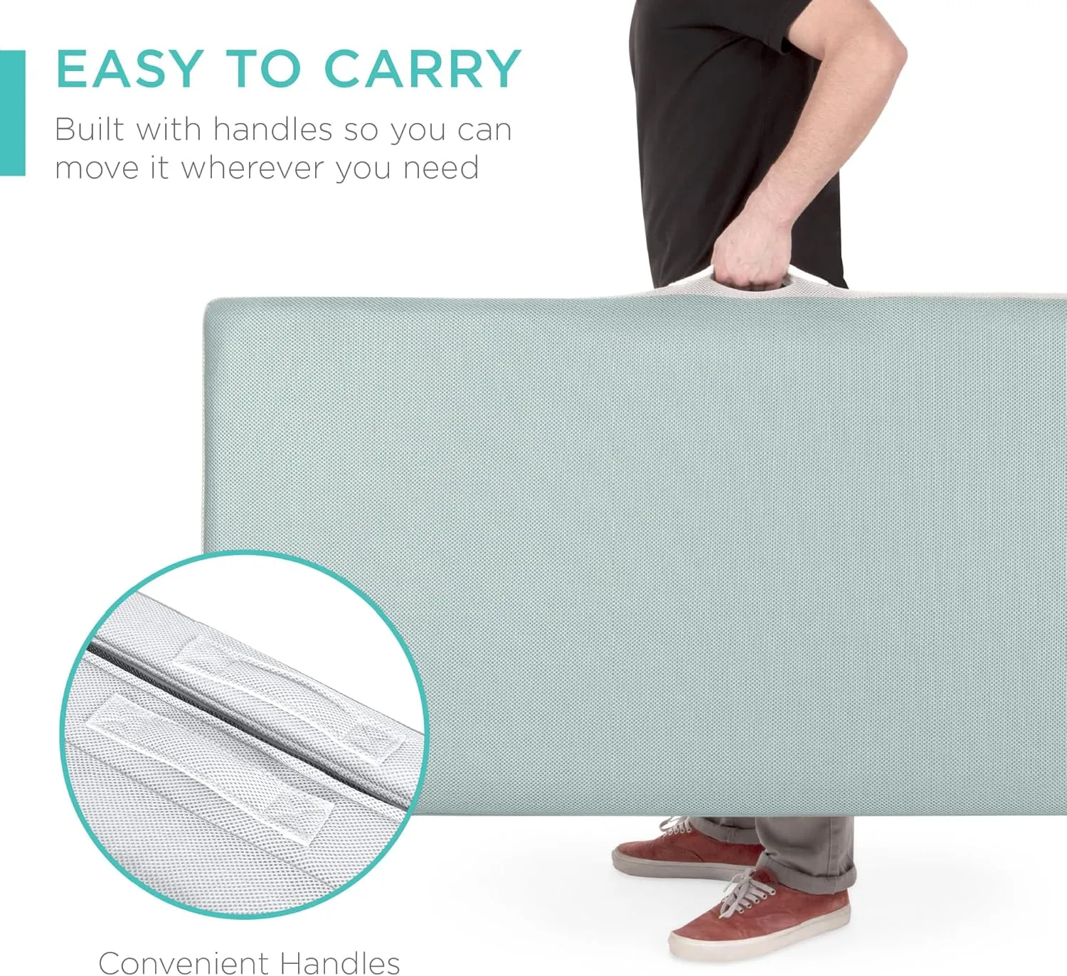 Best Choice Products 4in Portable Queen-Size Mattress, Tri-Fold Mattress for Camping, Guest, Toddler, Foam Plush w/Carry Case - Seafoam