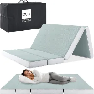 Best Choice Products 4in Portable Queen-Size Mattress, Tri-Fold Mattress for Camping, Guest, Toddler, Foam Plush w/Carry Case - Seafoam