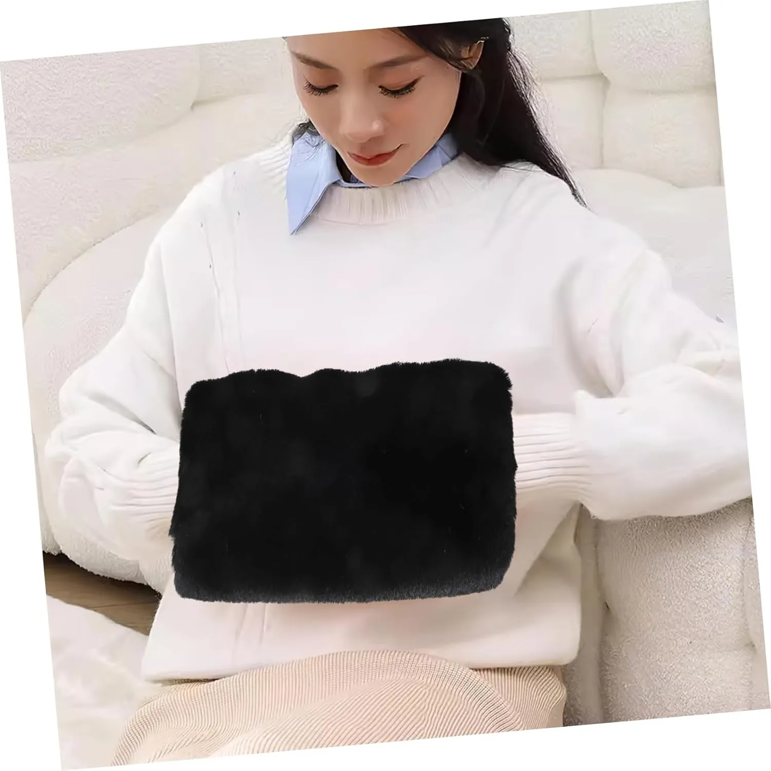 BESTonZON Portable Winter Muff Hand Warmer Bag Delicate Faux Rabbit Fur Pouch for Outdoor Activities Cold Weather