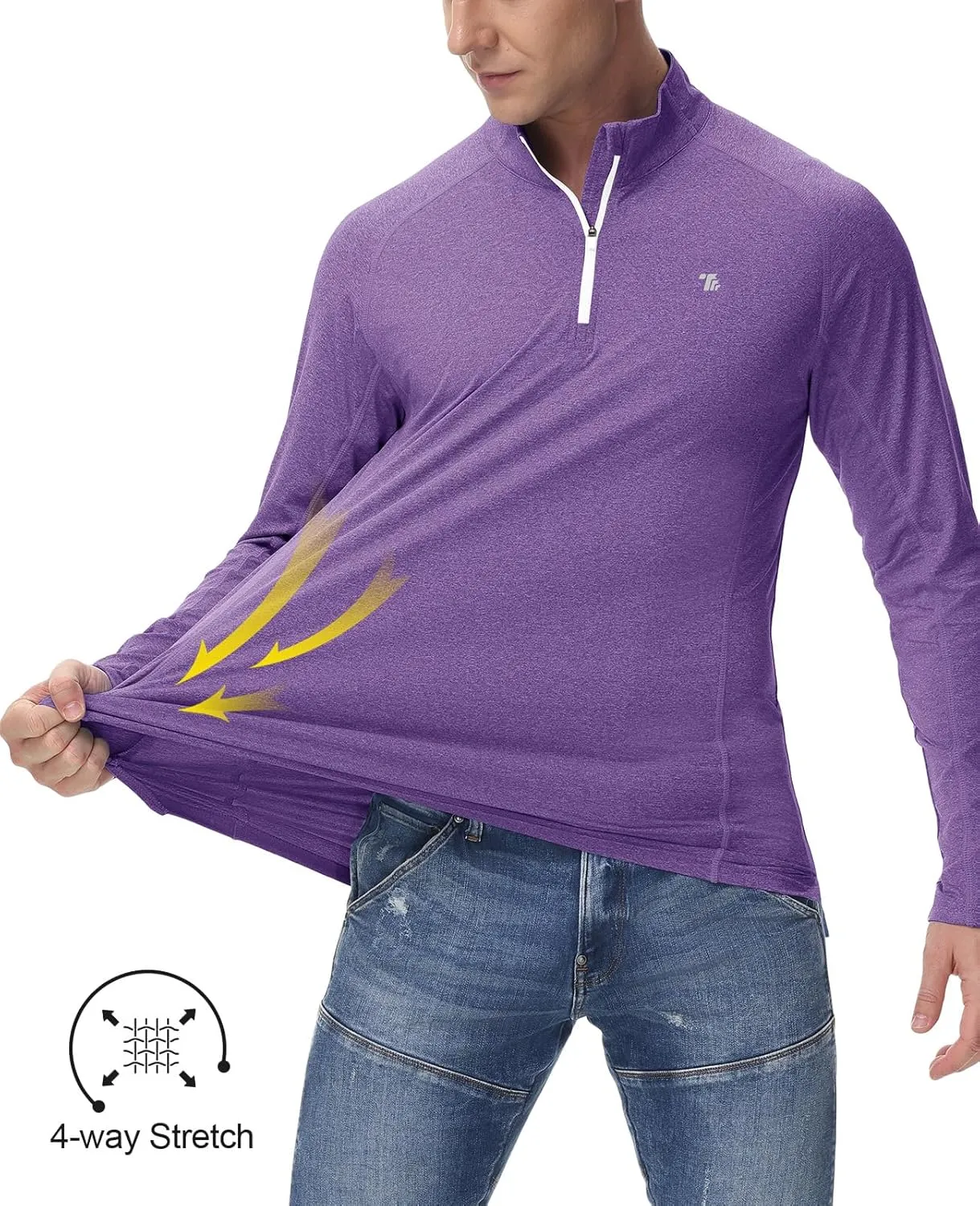 BGOWATU Men's Quarter Zip Pullover Long Sleeve Polo Shirts UPF 50 Quick Dry Golf Shirt