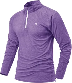 BGOWATU Men's Quarter Zip Pullover Long Sleeve Polo Shirts UPF 50 Quick Dry Golf Shirt