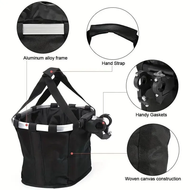Bicycle Basket Bag Folding Handlebar Storage Carrier Detachable Bike Basket