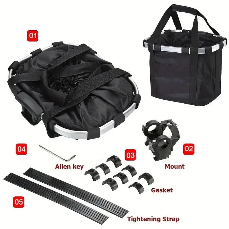 Bicycle Basket Bag Folding Handlebar Storage Carrier Detachable Bike Basket