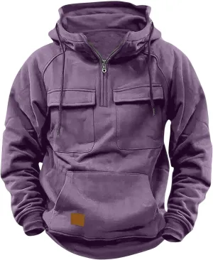 Big and Tall Hoodies for Men Casual Fashion Long Sleeve Cargo Hooded Sweatshirt Drawstring Quarter-Zip Pullover Shirt