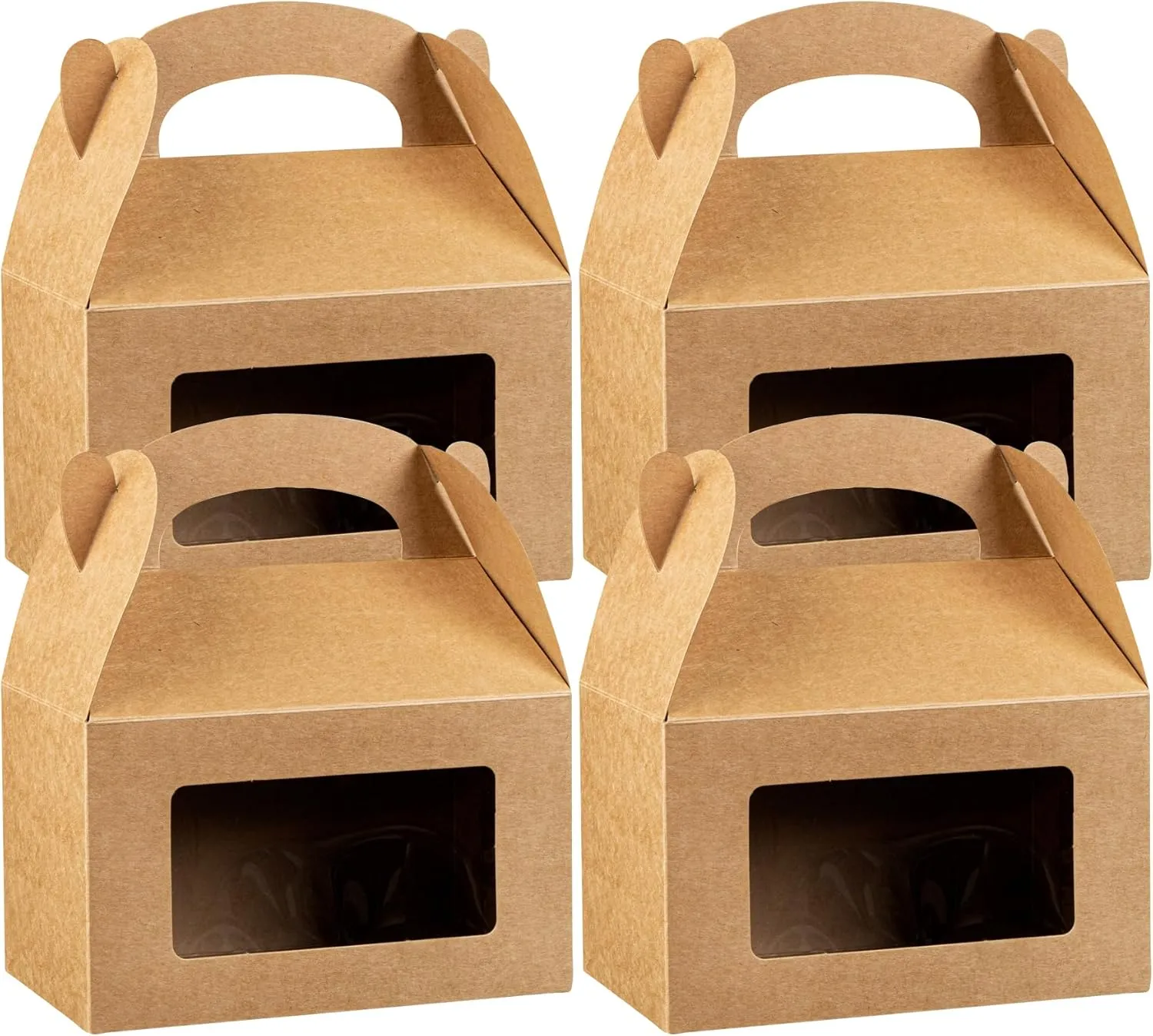 Bio Tek 6 x 3.5 x 3.5 Inch Gable Boxes For Party Favors, 100 Attractive Gift Boxes - Clear PET Window, Built-In Handle, Kraft Paper Gable Boxes, Greaseproof, For Parties