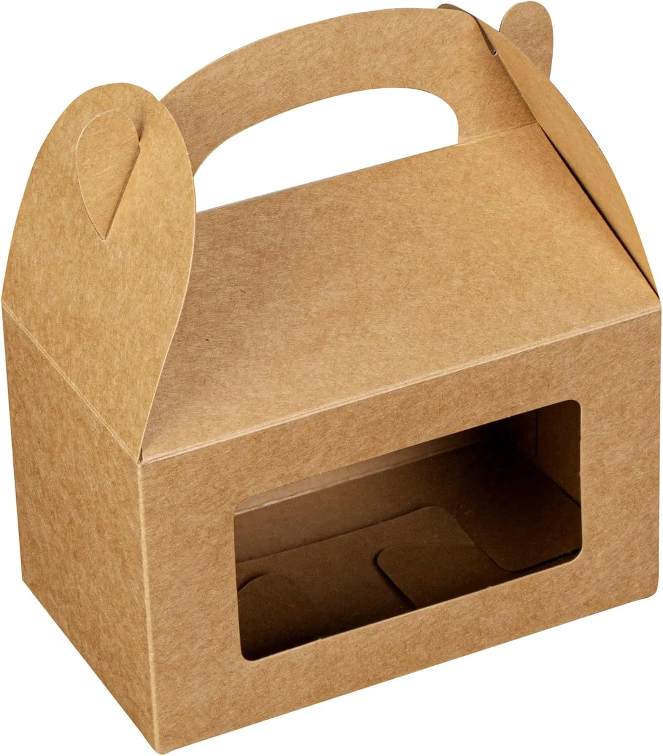 Bio Tek 6 x 3.5 x 3.5 Inch Gable Boxes For Party Favors, 100 Attractive Gift Boxes - Clear PET Window, Built-In Handle, Kraft Paper Gable Boxes, Greaseproof, For Parties