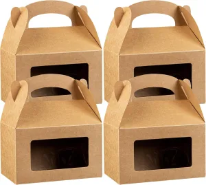 Bio Tek 6 x 3.5 x 3.5 Inch Gable Boxes For Party Favors, 100 Attractive Gift Boxes - Clear PET Window, Built-In Handle, Kraft Paper Gable Boxes, Greaseproof, For Parties