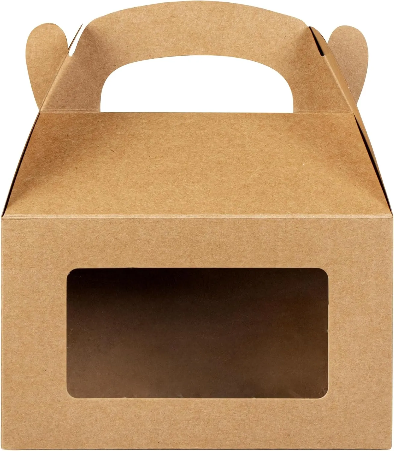 Bio Tek 6 x 3.5 x 3.5 Inch Gable Boxes For Party Favors, 100 Attractive Gift Boxes - Clear PET Window, Built-In Handle, Kraft Paper Gable Boxes, Greaseproof, For Parties