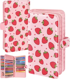 Bistup 【46 Slots Credit Card Holder for Women Ladies Female Teen Girls Rfid Genuine Leather Cardholder Large Capacity Size Big Billfold Wallets Strawberry Cute Girly Aesthetic Print Unique