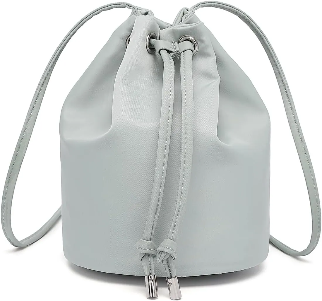 Black Drawstring Crossbody Bag Nylon Fabric Large Capacity Organizer Bag with Gold Tone Hardware